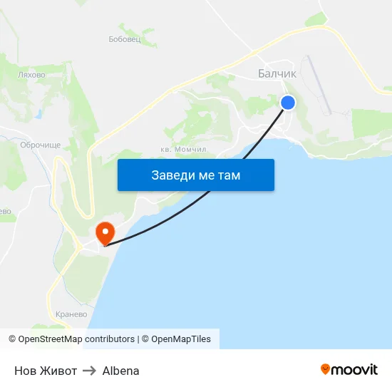 Нов Живот to Albena map