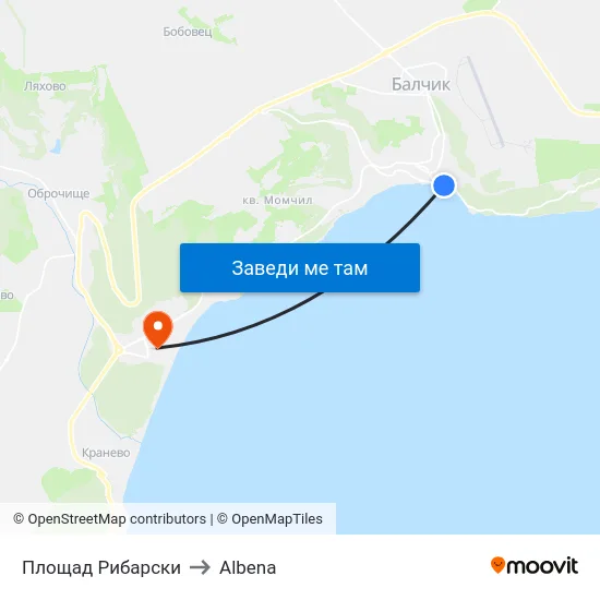 Площад Рибарски to Albena map
