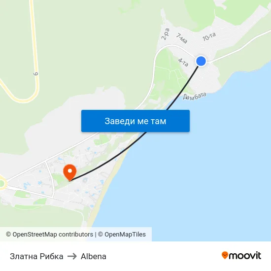 Златна Рибка to Albena map