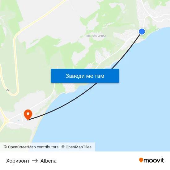 Хоризонт to Albena map