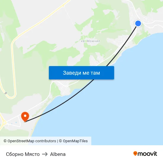 Сборно Място to Albena map