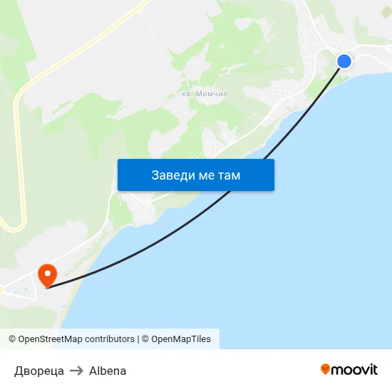 Двореца to Albena map