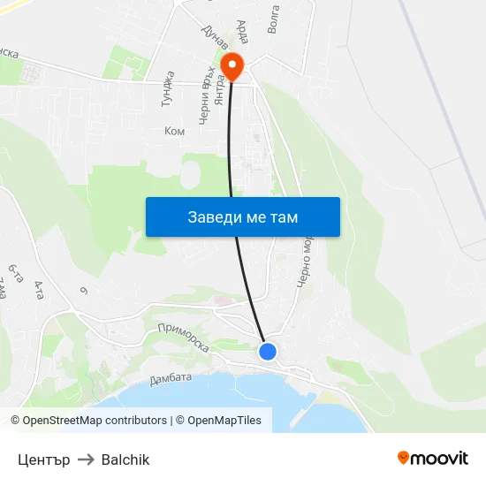 Център to Balchik map