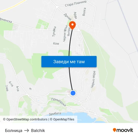 Болница to Balchik map
