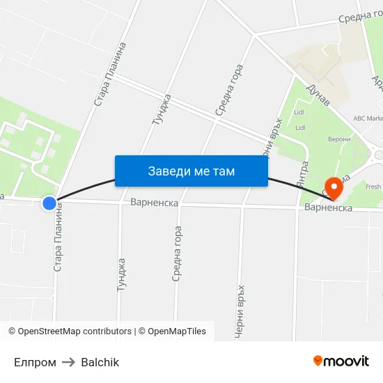 Елпром to Balchik map