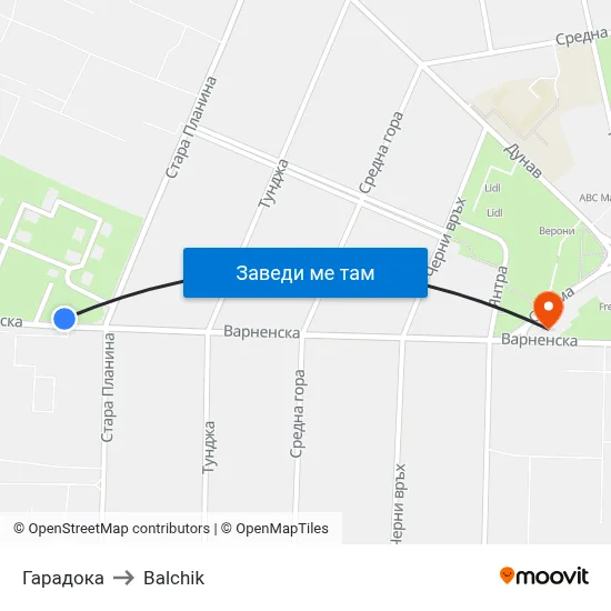 Гарадока to Balchik map