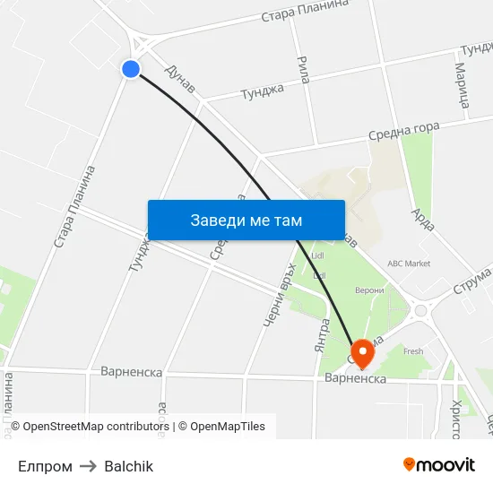 Елпром to Balchik map