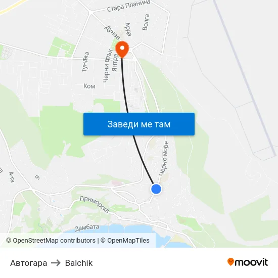 Автогара to Balchik map