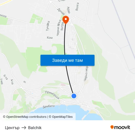 Център to Balchik map