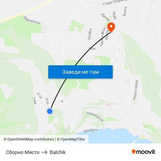 Сборно Място to Balchik map