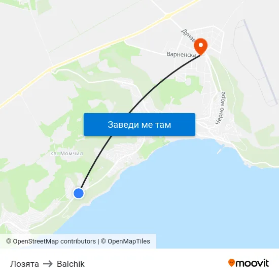 Лозята to Balchik map