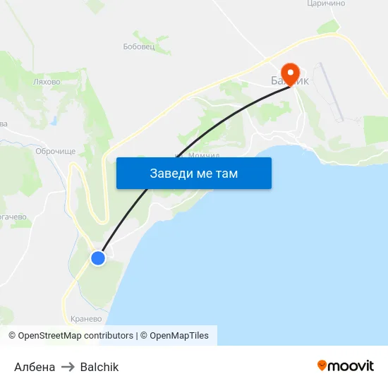 Албена to Balchik map