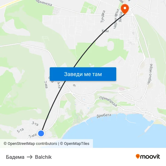 Бадема to Balchik map