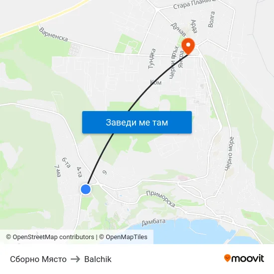 Сборно Място to Balchik map