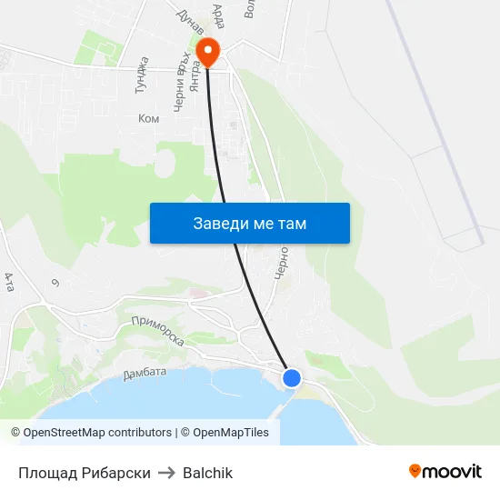 Площад Рибарски to Balchik map