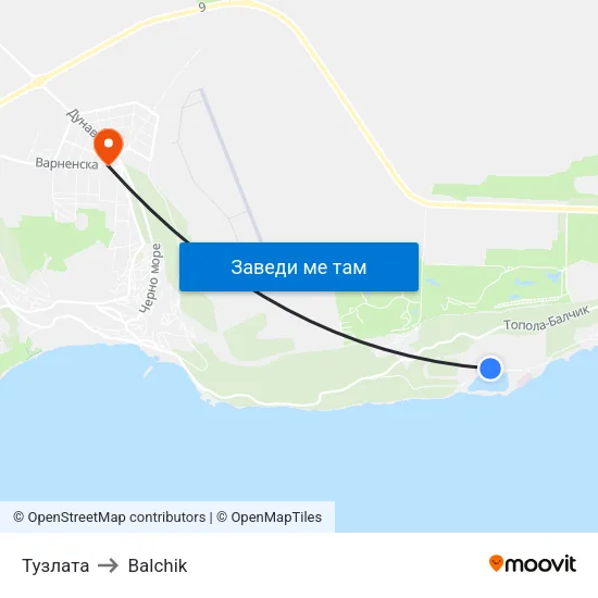 Тузлата to Balchik map