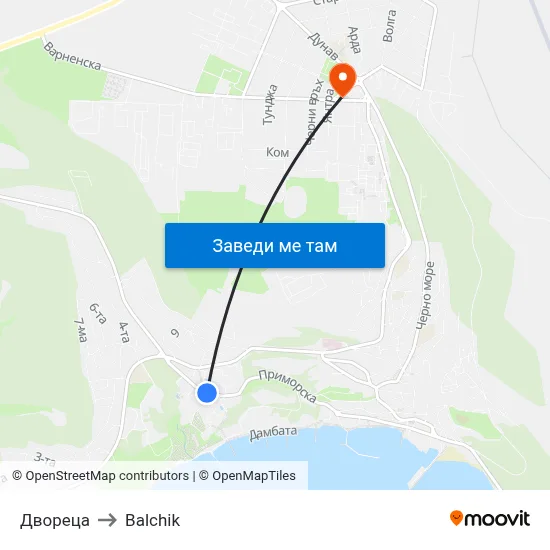 Двореца to Balchik map