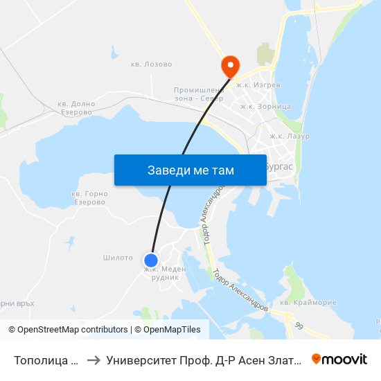 Тополица / Topolitsa to Университет Проф. Д-Р Асен Златаров Технически Факултет map