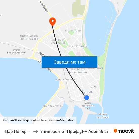 Цар Петър / Tsar Petar to Университет Проф. Д-Р Асен Златаров Технически Факултет map