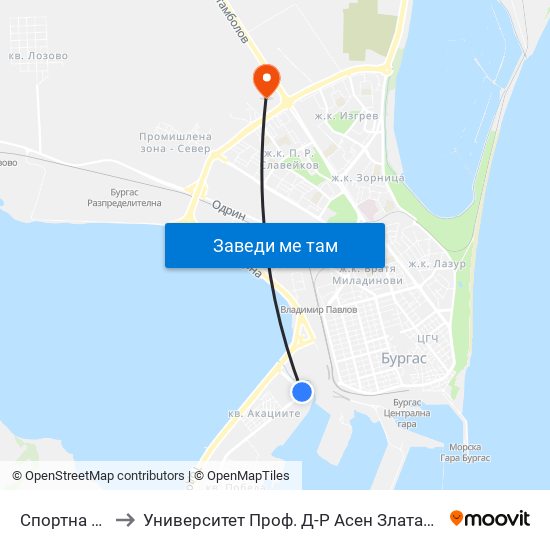 Спортна / Sportna to Университет Проф. Д-Р Асен Златаров Технически Факултет map