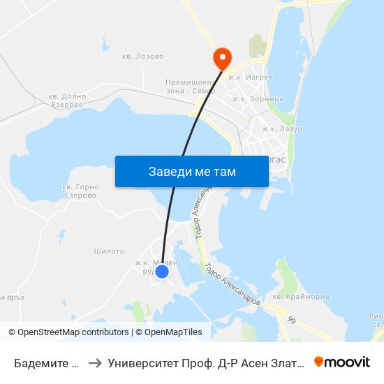 Бадемите / Bademite to Университет Проф. Д-Р Асен Златаров Технически Факултет map