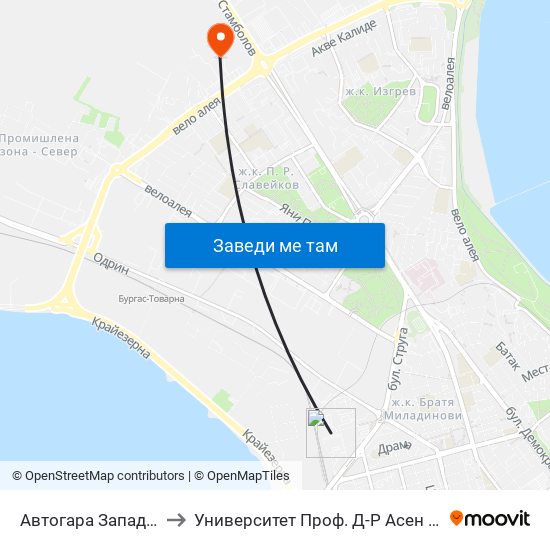 Автогара Запад / West Bus Station to Университет Проф. Д-Р Асен Златаров Технически Факултет map