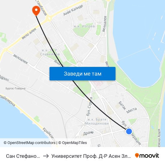 Сан Стефано / San Stefano to Университет Проф. Д-Р Асен Златаров Технически Факултет map
