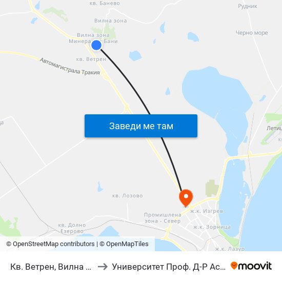 Кв. Ветрен, Вилна Зона / Vetren Qr, Villa Zone to Университет Проф. Д-Р Асен Златаров Технически Факултет map