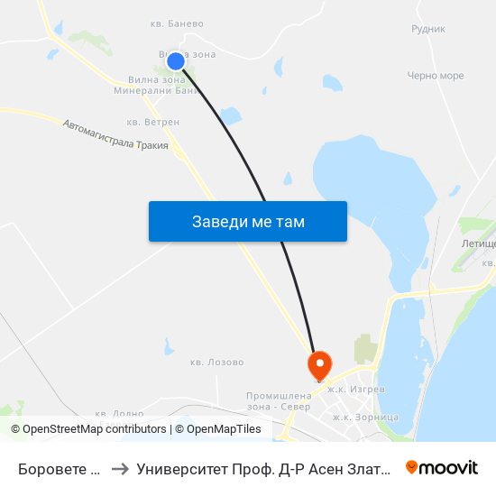 Боровете / Borovete to Университет Проф. Д-Р Асен Златаров Технически Факултет map