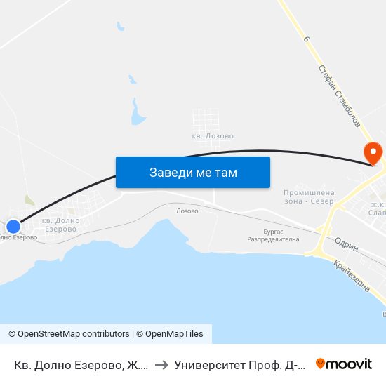 Кв. Долно Езерово, Ж.П. Гара / Dolno Ezerovo Qr, Train Station to Университет Проф. Д-Р Асен Златаров Технически Факултет map