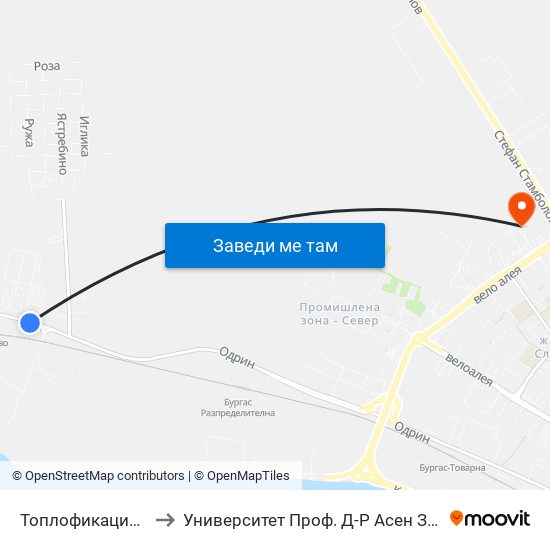 Топлофикация / Toplofikatsiya to Университет Проф. Д-Р Асен Златаров Технически Факултет map