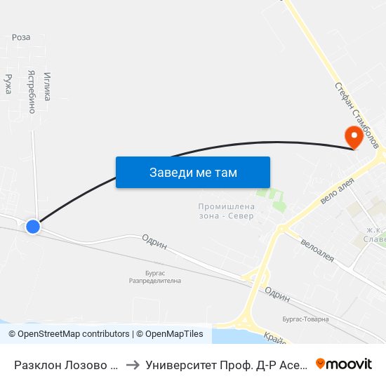Разклон Лозово / Fork Road For Lozovo to Университет Проф. Д-Р Асен Златаров Технически Факултет map