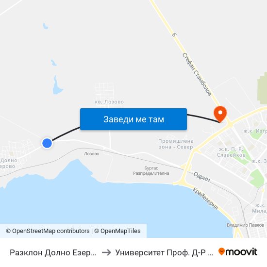 Разклон Долно Езерово / Fork Road For Dolno Ezerovo to Университет Проф. Д-Р Асен Златаров Технически Факултет map