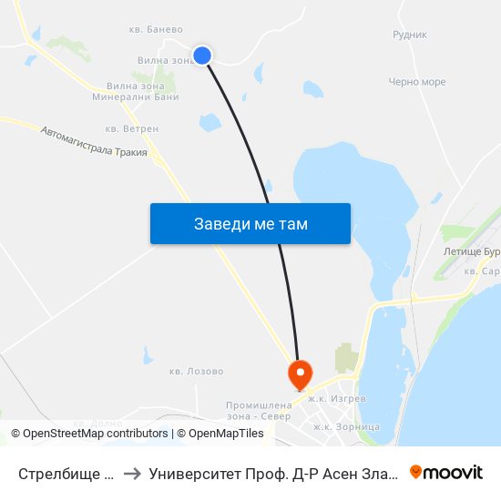 Стрелбище / Strelbishte to Университет Проф. Д-Р Асен Златаров Технически Факултет map