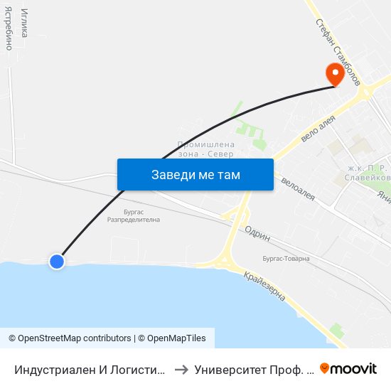 Индустриален И Логистичен Парк Бургас / Industrial And Logistic Park Bourgas to Университет Проф. Д-Р Асен Златаров Технически Факултет map