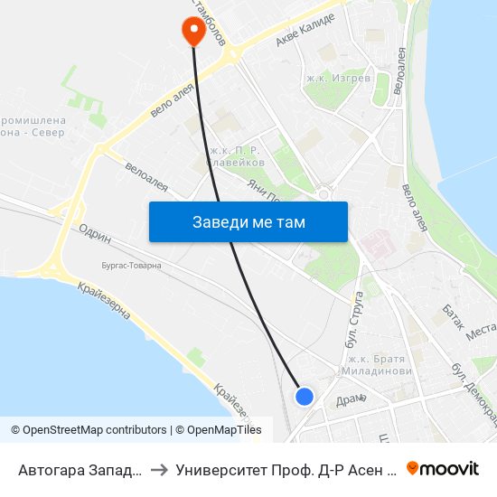 Автогара Запад / West Bus Station to Университет Проф. Д-Р Асен Златаров Технически Факултет map