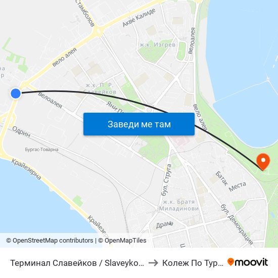 Терминал Славейков / Slaveykov Terminus to Колеж По Туризъм map