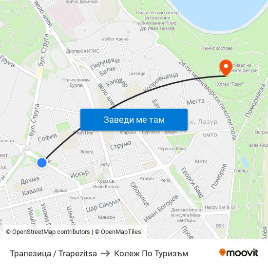 Трапезица / Trapezitsa to Колеж По Туризъм map