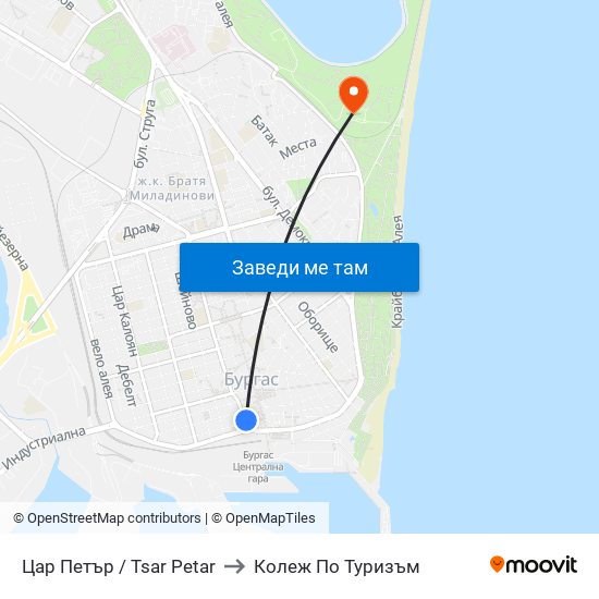 Цар Петър / Tsar Petar to Колеж По Туризъм map