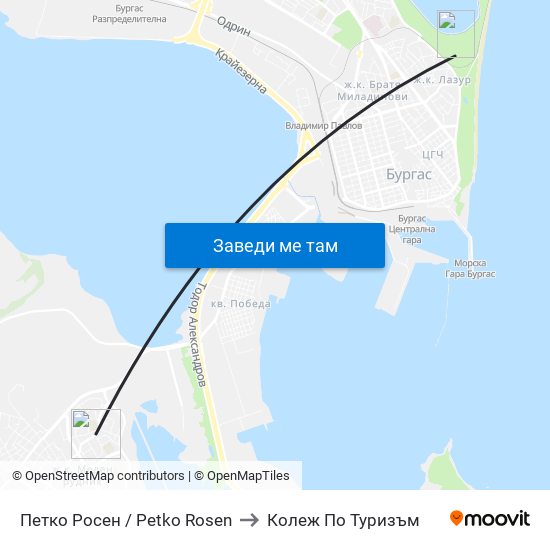 Петко Росен / Petko Rosen to Колеж По Туризъм map