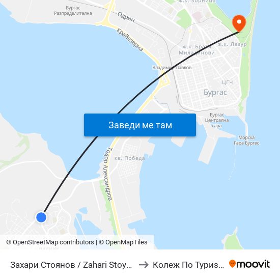 Захари Стоянов / Zahari Stoyanov to Колеж По Туризъм map