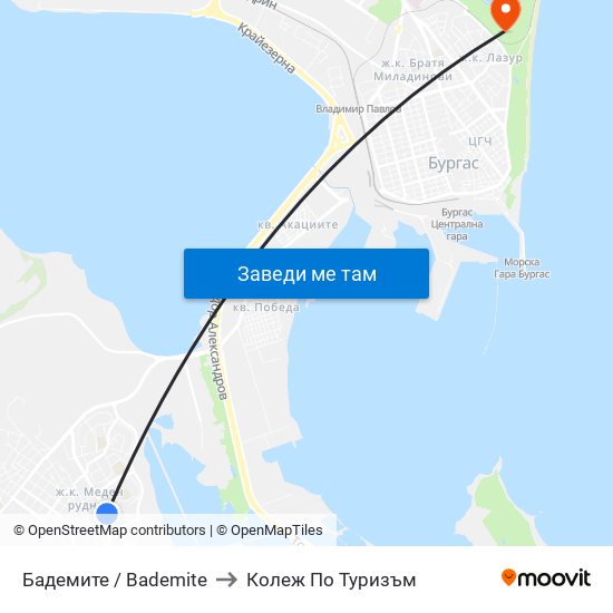 Бадемите / Bademite to Колеж По Туризъм map