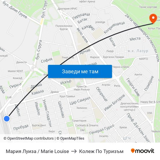 Мария Луиза / Marie Louise to Колеж По Туризъм map