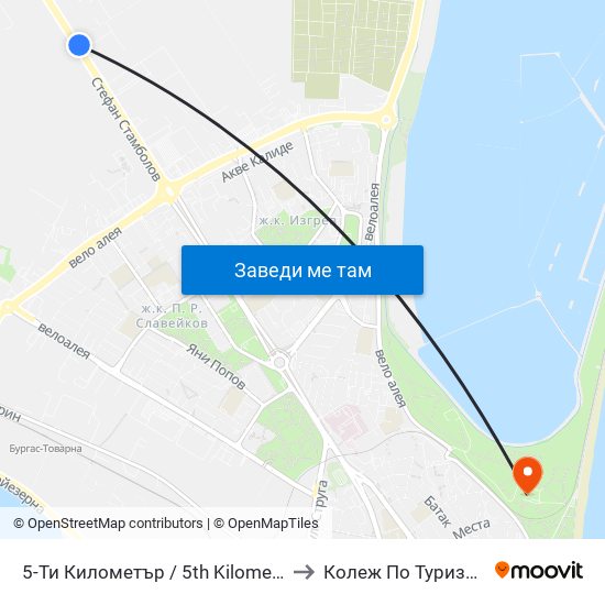 5-Ти Километър / 5th Kilometer to Колеж По Туризъм map