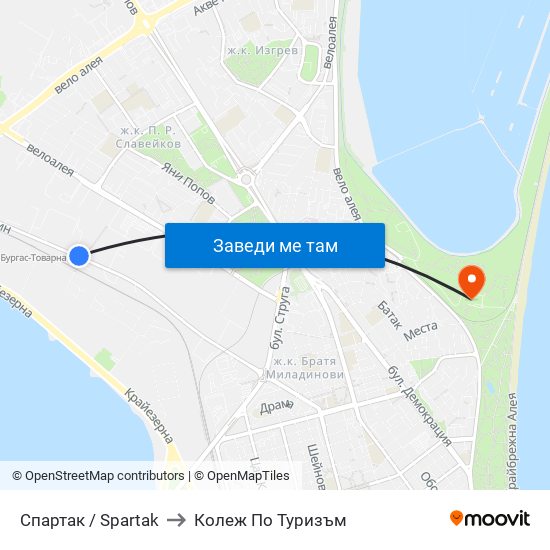 Спартак / Spartak to Колеж По Туризъм map