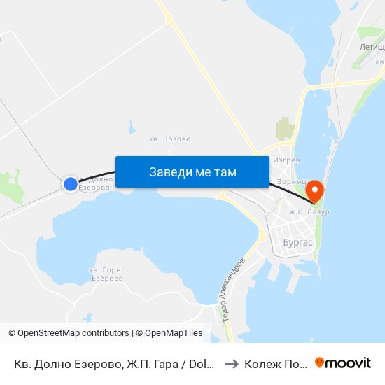 Кв. Долно Езерово, Ж.П. Гара / Dolno Ezerovo Qr, Train Station to Колеж По Туризъм map