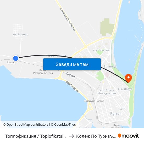 Топлофикация / Toplofikatsiya to Колеж По Туризъм map