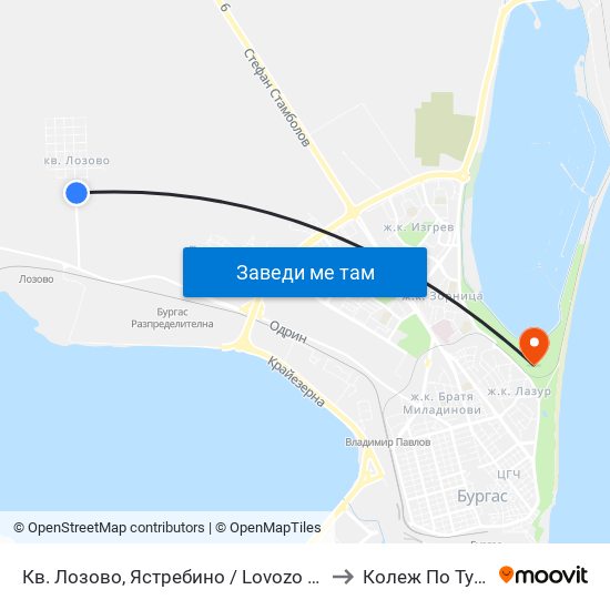 Кв. Лозово, Ястребино / Lovozo Qr, Yastrebino to Колеж По Туризъм map