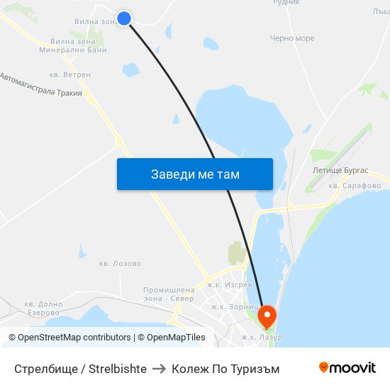 Стрелбище / Strelbishte to Колеж По Туризъм map