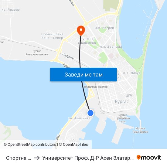 Спортна / Sportna to Университет Проф. Д-Р Асен Златаров Педагогически Факултет map